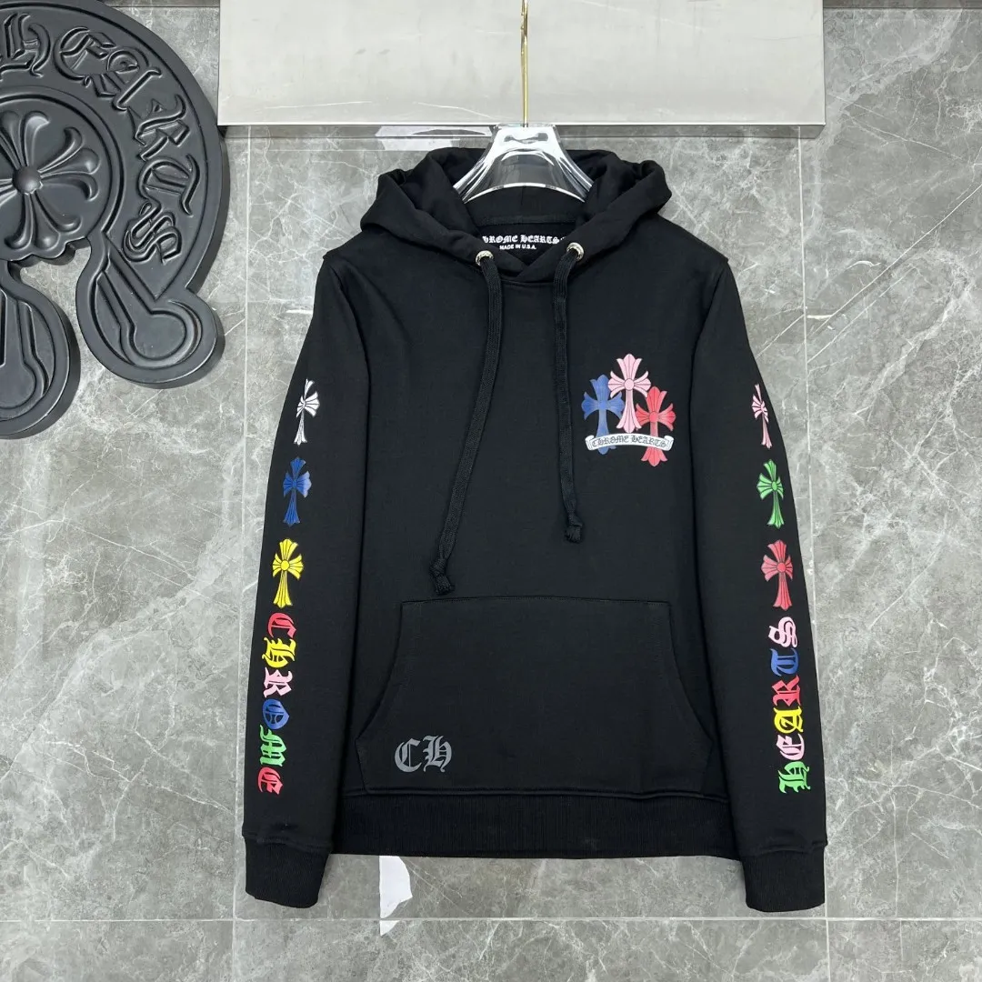 P260 Chrome Hearts Autumn and Winter 25ss counters are on sale simultaneously ❤️ Chrome classic scroll letter color cross group flower arm hooded sweatshirt Imported environmentally friendly glue printing and dyeing Improved customized version 1:1 high-gram weight high-quality fabric Recommended color: black white Size: S, M, L, XL